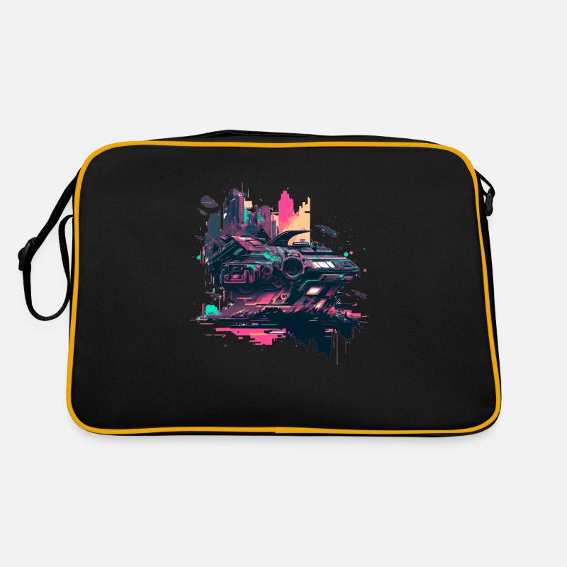 Science Fiction Pop-Art Raumschiff der Zukunft - Retro Tasche - Schwarz/Gold
