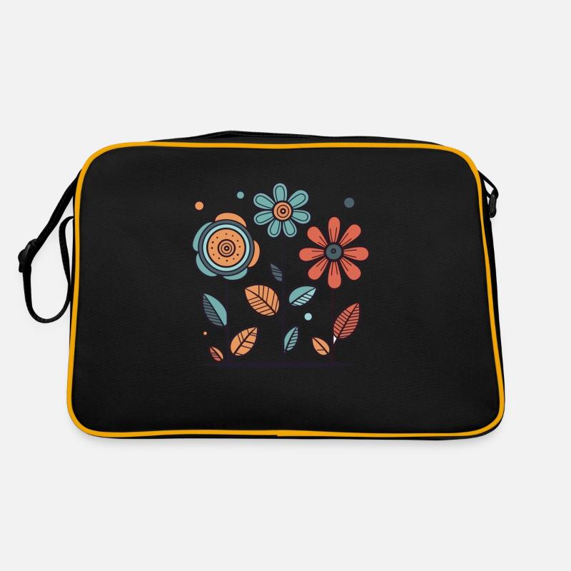 Blumen - Retro Tasche - Schwarz/Gold