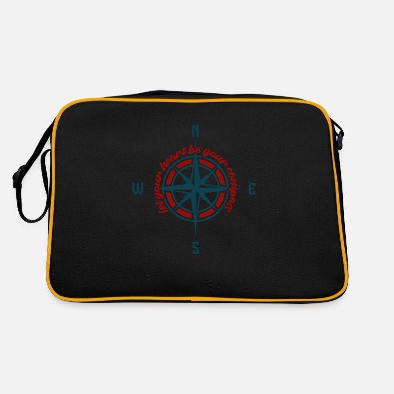 Lass dein Herz dein Kompass sein. - Retro Tasche - Schwarz/Gold
