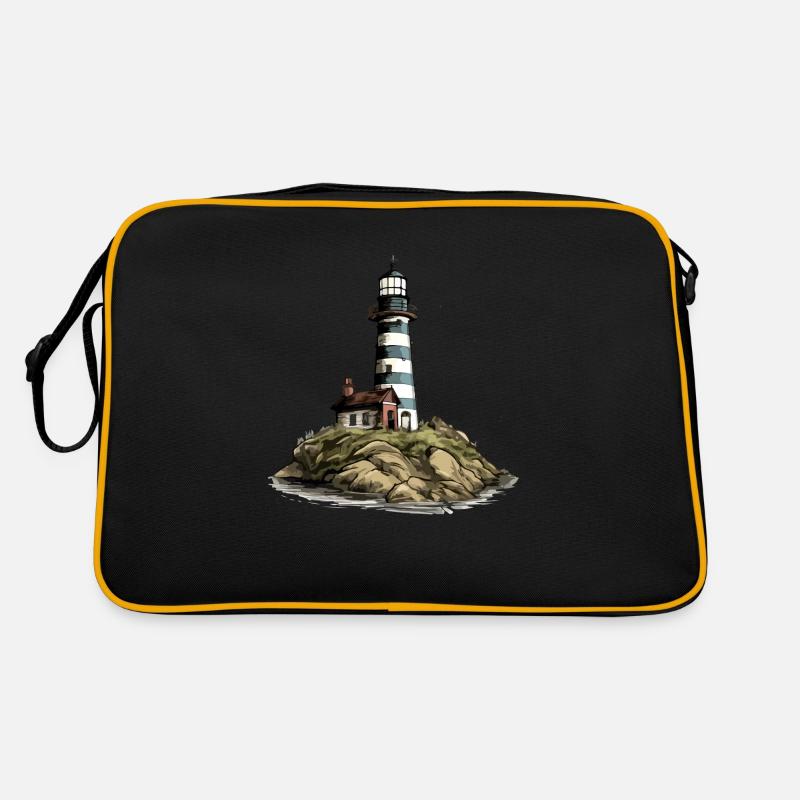 Bretonischer Leuchtturm Nr. 5 - Retro Tasche - Schwarz/Gold