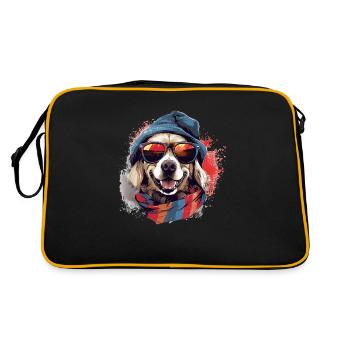 Magischer Golden Retriever Weihnachtshund im Schne - Retro Tasche - Schwarz/Gold - Hinten