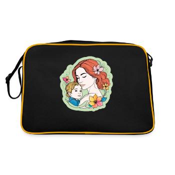 Mutter Kind Muttertagsmotiv - Retro Tasche - Schwarz/Gold - Hinten