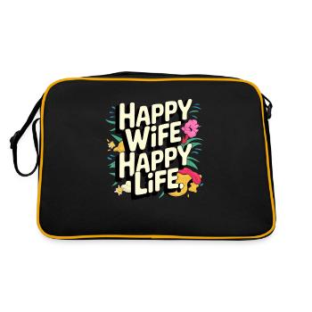 Happy Wife Happy Life - Retro Tasche - Schwarz/Gold - Hinten