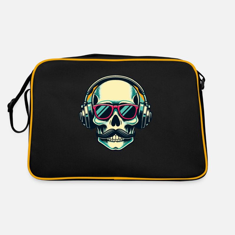 Totenkopf in Kopfhörern Retro Tasche
