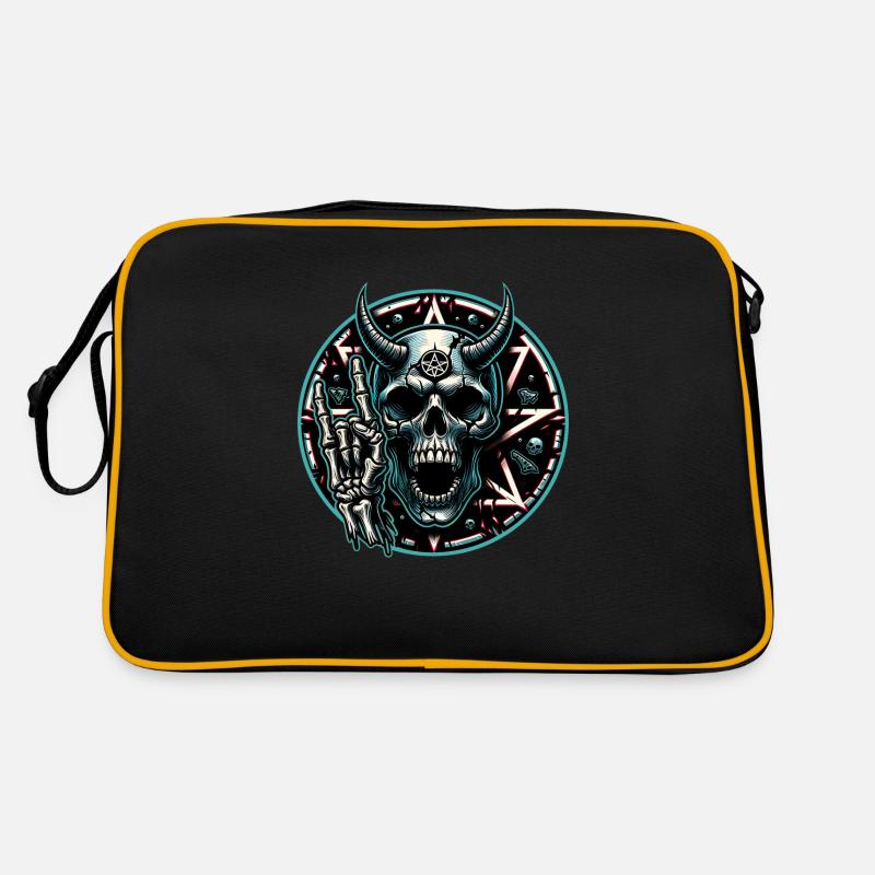 Skull mit Hörnern Pentagramm macht devil horns Retro Tasche