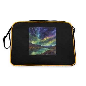 Polarlicht über dem stillen See - Retro Tasche - Schwarz/Gold - Hinten