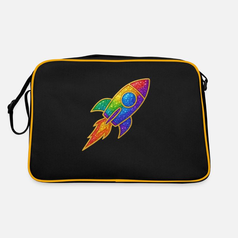 GlitzerRakete Regenbogen Durchstarter Glitzer Gold - Retro Tasche - Schwarz/Gold