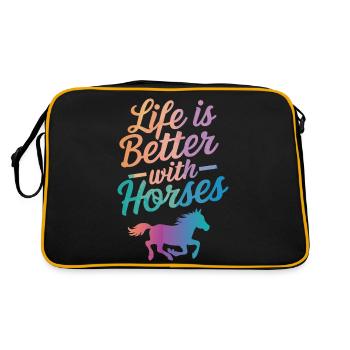 Pferd Pferde Reiten Pferdereiten Sprungreiten - Retro Tasche - Schwarz/Gold - Hinten