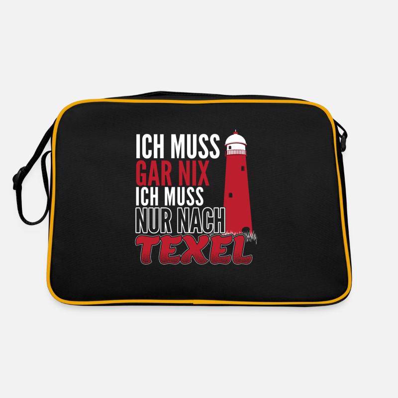 Holland Insel Texel Leuchtturm Geschenk - Retro Tasche - Schwarz/Gold