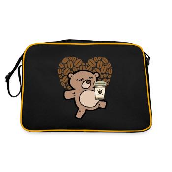Coffee is my valentine - Herziger Teddy mit Kaffee - Retro Tasche - Schwarz/Gold - Hinten