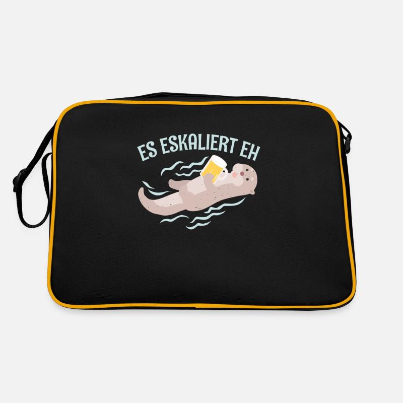 Otter Geschenk mit Süße Otter - Retro Tasche - Schwarz/Gold
