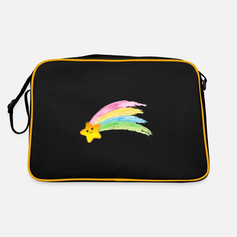 Süßer Regenbogen Stern Kinder Motiv - Retro Tasche - Schwarz/Gold