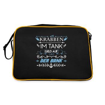 Krabben im Tank Geld auf der Bank Spruch Kutter - Retro Tasche - Schwarz/Gold - Hinten