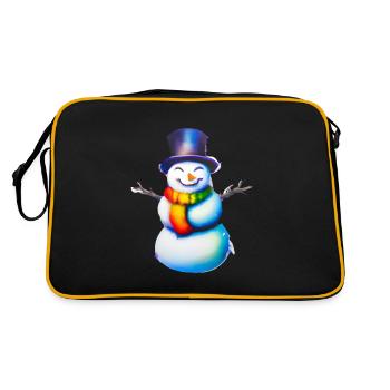 Bunter Schneemann im Lichterglanz - Retro Tasche - Schwarz/Gold - Hinten