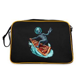 Pizza Surfer Alien - Retro Tasche - Schwarz/Gold - Hinten
