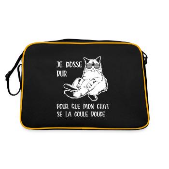 je bosse dur pour que mon chat se la coule douce - Sac Retro - noir/or - Dos