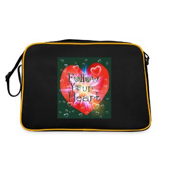 Folge deinem Herzen - Retro Tasche - Schwarz/Gold - Hinten