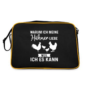 Hühner Hühnerstall Huhn Geschenk - Retro Tasche - Schwarz/Gold - Hinten