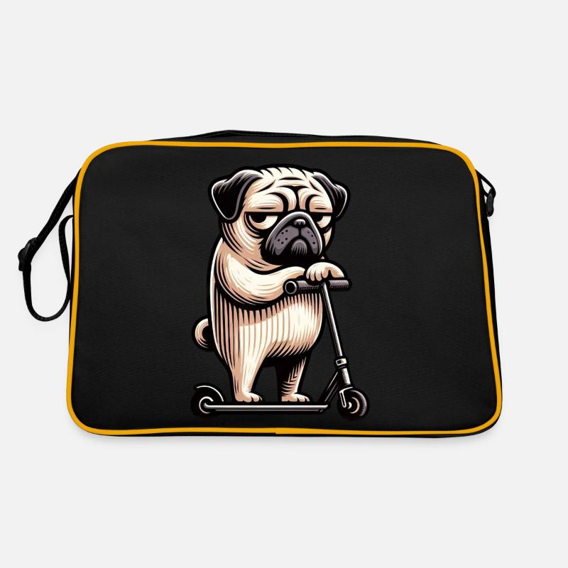 Lustiger Mops auf Roller Scooter Comic Retro Tasche