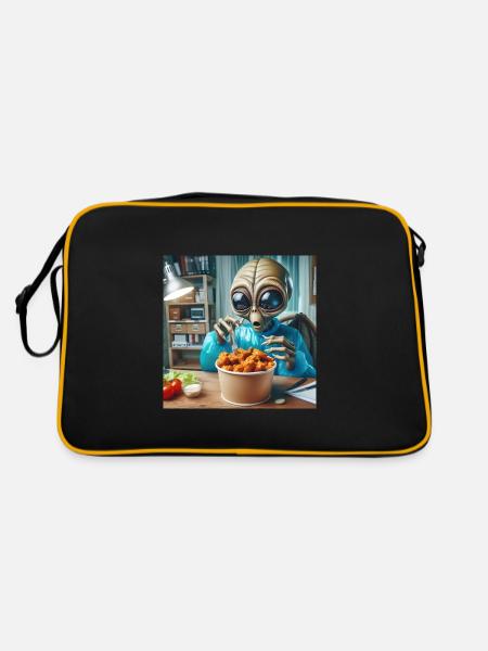 Alien découvre de délicieuses ailes de poulet - Sac Retro - noir/or - Dos
