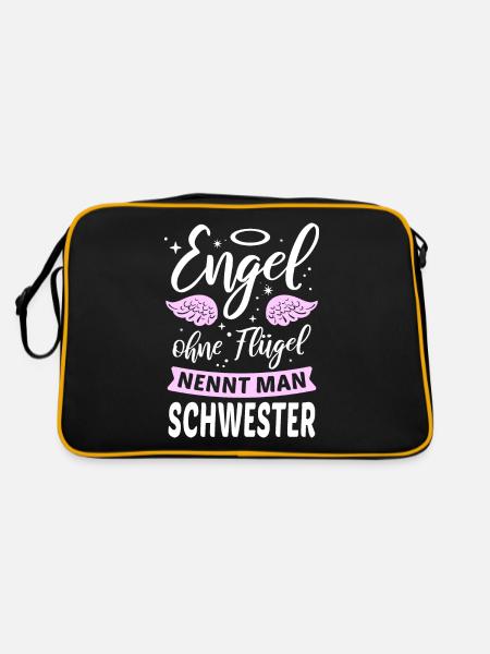 Engel ohne Flügel nennt man Schwester - Retro Tasche - Schwarz/Gold - Hinten