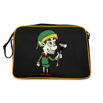 Holzfäller Holz Bäume Troll Wichtel Zwerg Axt - Retro Tasche - Schwarz/Gold - Hinten