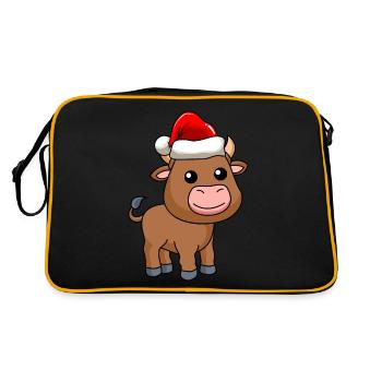 Stier Comic Weihnachten - Retro Tasche - Schwarz/Gold - Hinten