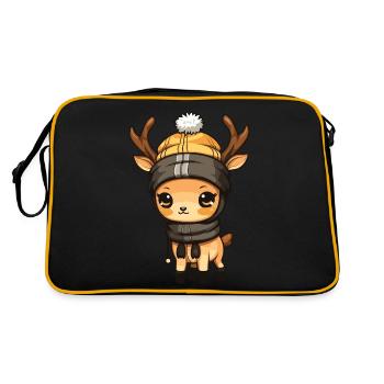 Reh Geweih Winter Comic - Retro Tasche - Schwarz/Gold - Hinten
