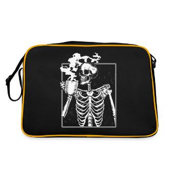 Skeleton Drinking Coffee Lover Funny Halloween - Retro Tasche - Schwarz/Gold - Hinten