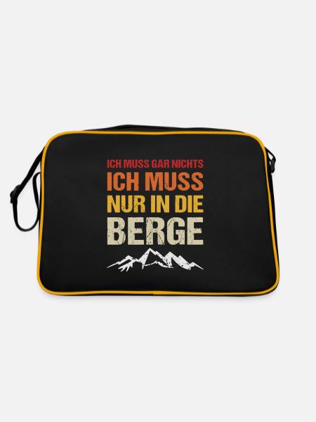 Ich muss gar nichts nur in die Berge - Retro Tasche - Schwarz/Gold - Hinten