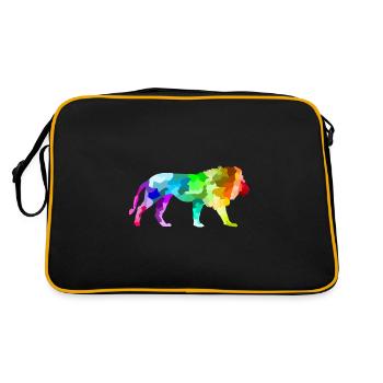 Bunter Regenbogen Löwe Polygon Tiere - Retro Tasche - Schwarz/Gold - Hinten