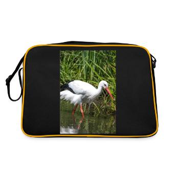 White stork (white stork, rattle stork) - Retro Bag - black/gold - Back