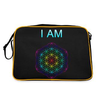Flower of Life - I AM - Retro Tasche - Schwarz/Gold - Hinten