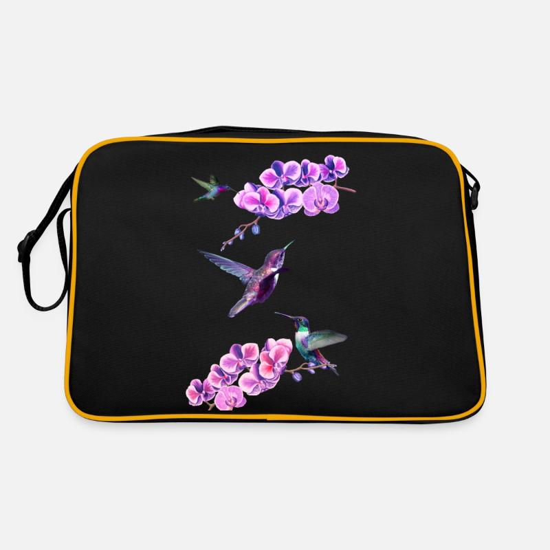 Hummingbirds flying between orchids Retro Bag