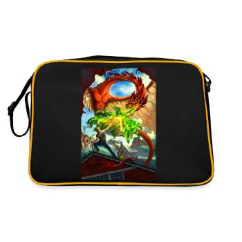 Acid Spitting Wyvern Rooftop Dragon Mage Battle - Retro Bag - black/gold - Back