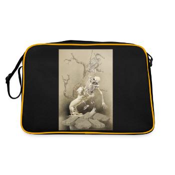 Das Skelett und der Hund - Retro Tasche - Schwarz/Gold - Hinten