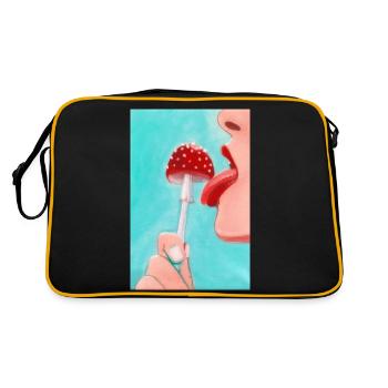 Pilz Pop-Art - Retro Tasche - Schwarz/Gold - Hinten