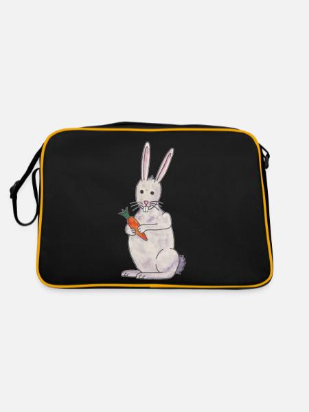 cute rabbit rabbit with carrot - Retro Bag - black/gold - Back