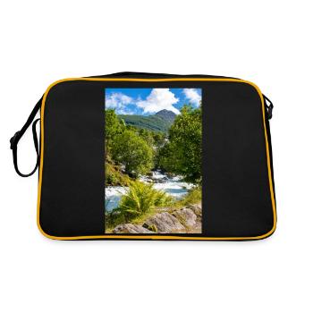 Geiranger panorama Storseterfossen Norwegen - Retro Tasche - Schwarz/Gold - Hinten