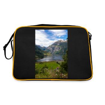 Geiranger panorama view at Geirangerfjorden - Retro Bag - black/gold - Back