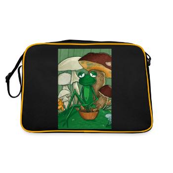 Frosch sammelt Pilze - Retro Tasche - Schwarz/Gold - Hinten