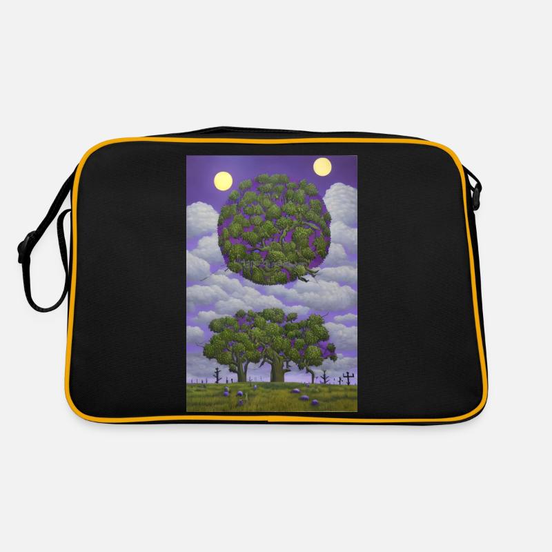 Baum und Mond - Retro Tasche - Schwarz/Gold