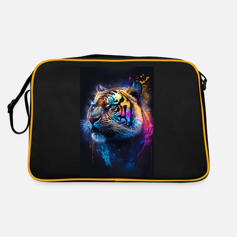 Farbiger Tiger mit Klecksen - Retro Tasche - Schwarz/Gold