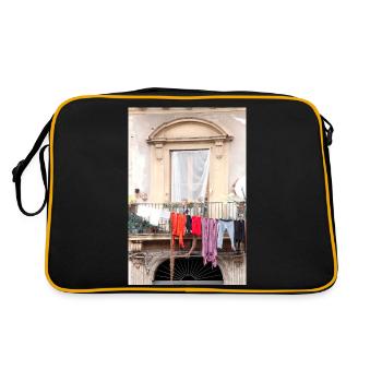 Fenster mit Wäscheleine - Retro Tasche - Schwarz/Gold - Hinten