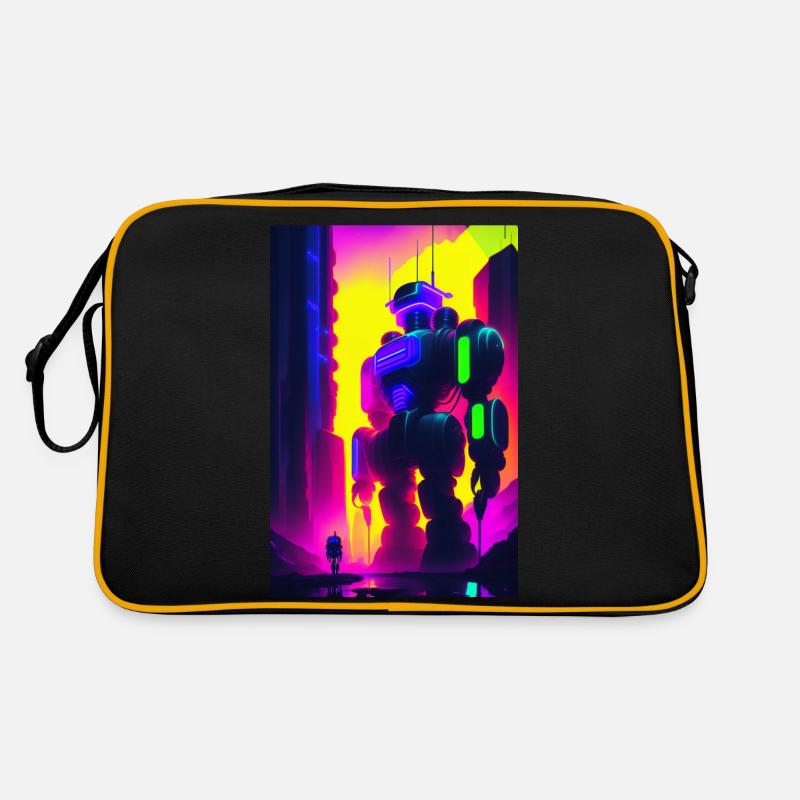 Pink-Lila-Roboter - Retro Tasche - Schwarz/Gold