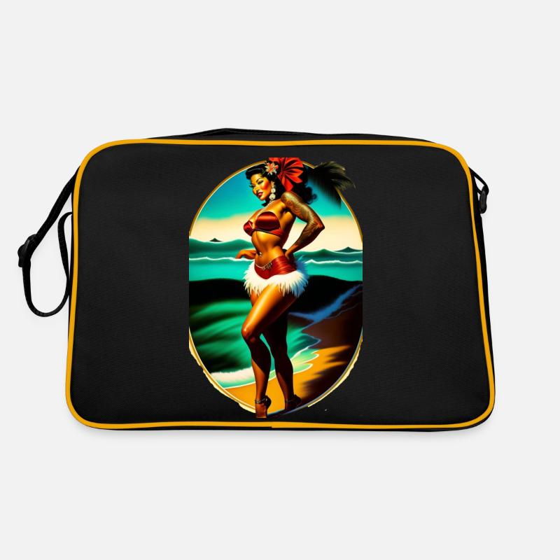 Hula Babe am Strand - Retro Tasche - Schwarz/Gold