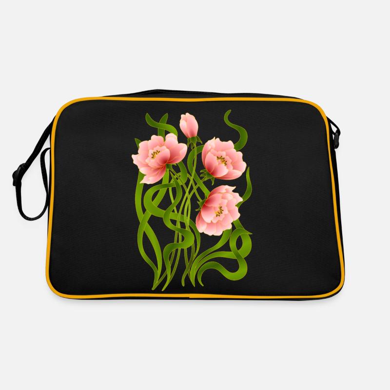 Blumen - Retro Tasche - Schwarz/Gold