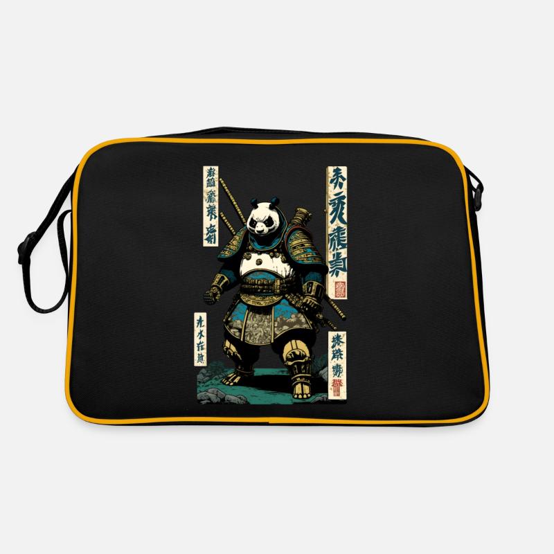 Panda in Samurairüstung in Ukiyo-e Stil - Retro Tasche - Schwarz/Gold