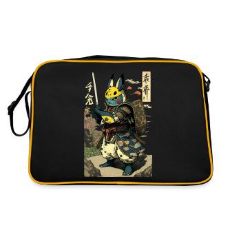Lapin japonais en costume de samouraï dans le style ukiyo-e - Sac Retro - noir/or - Dos