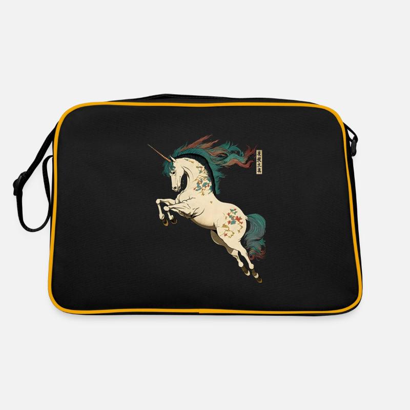 Licorne dans le style ukiyo-e - Sac Retro - noir/or